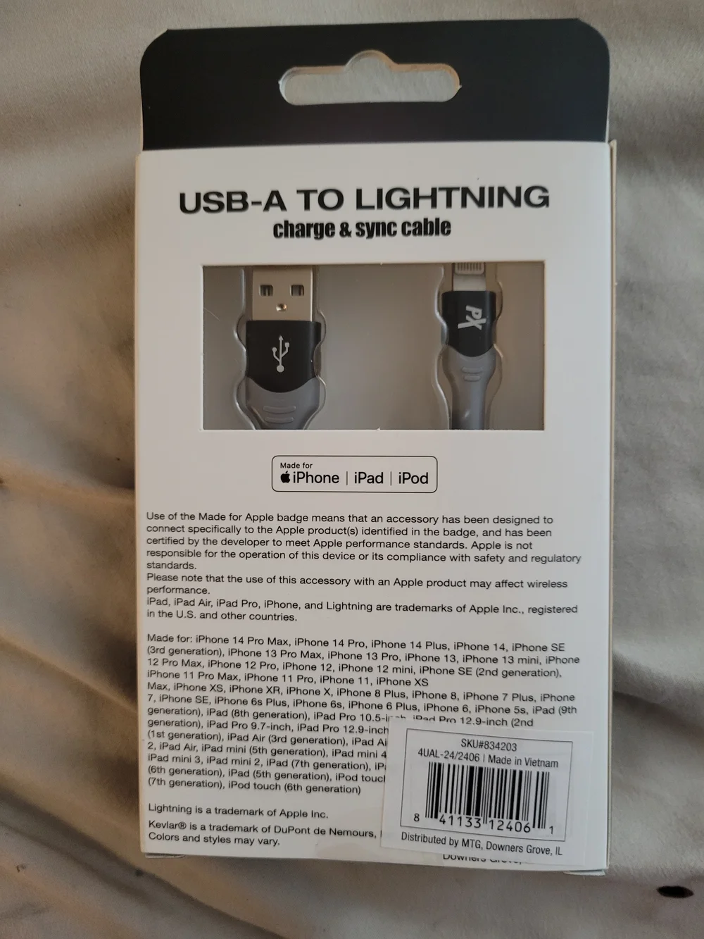 USB-A to Lightning Cable – Black & Gray, 4 ft